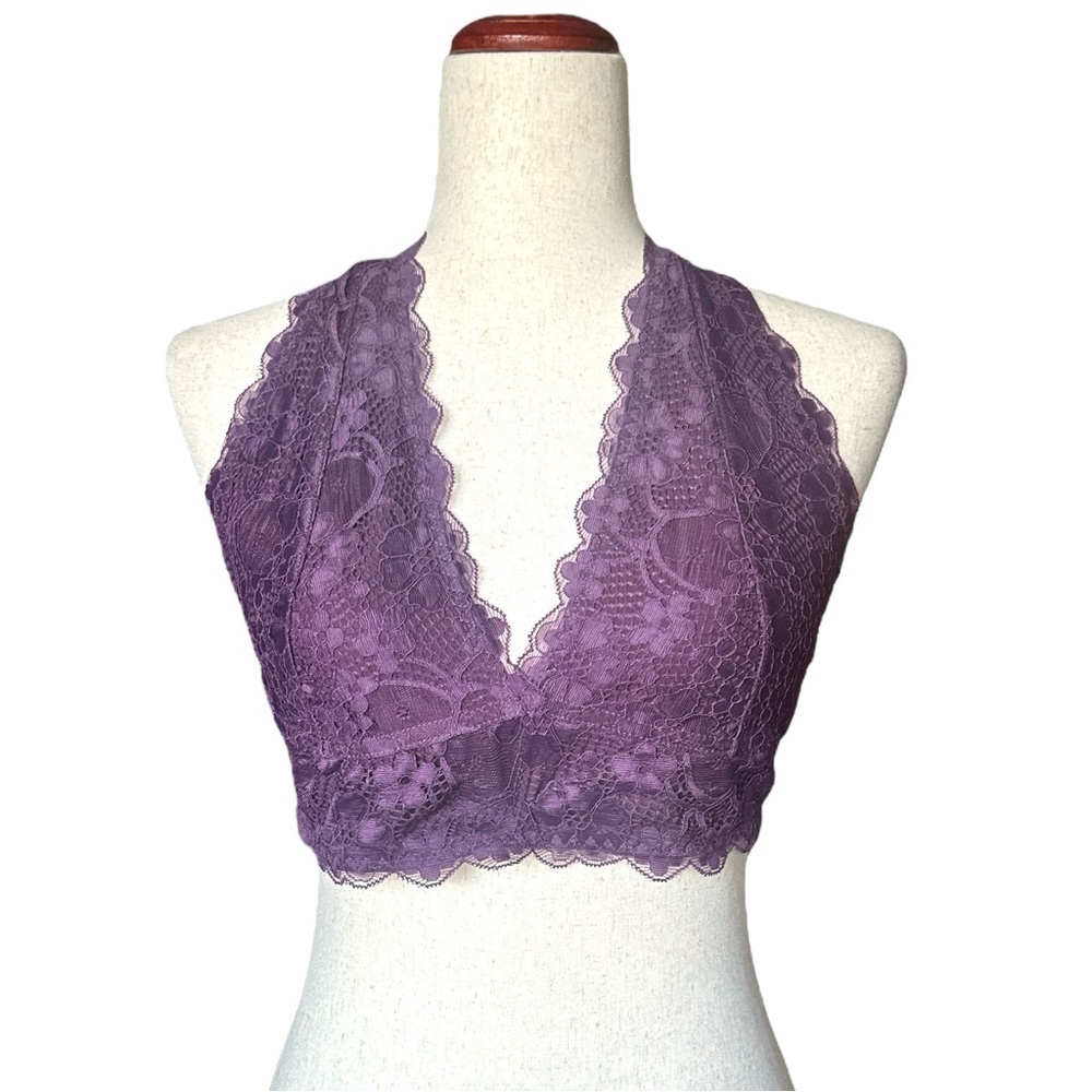 Journelle Purple Lace Halter Bralette Wireless Lined Top Festival Boho Chic XL - Picture 2 of 6